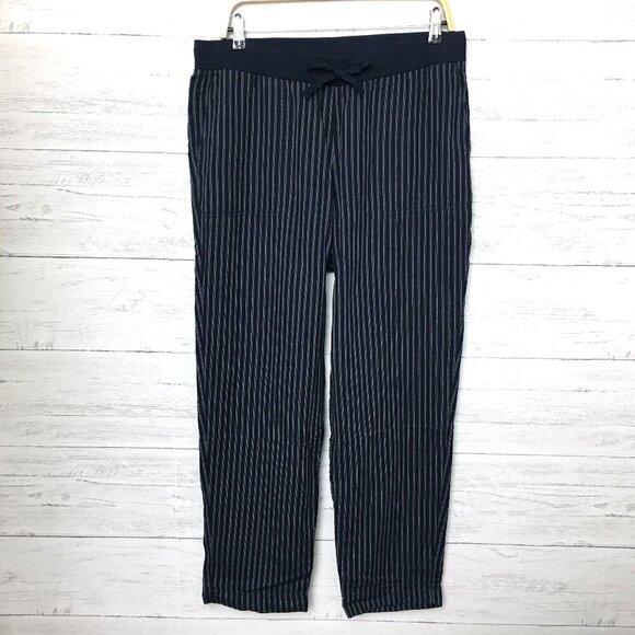 NEW J. Jill Blue & White Striped Straight Leg Pants Elastic Waist Cotton size M - Picture 1 of 9